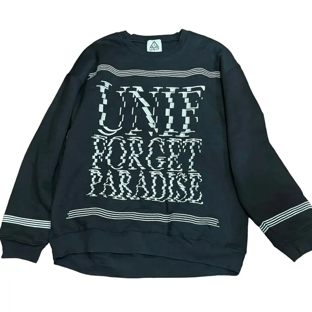 UNIF ‘Forget Paradise’ Pullover Crewneck Sweatshirt - Size Large - Black & White - Picture 9 of 13